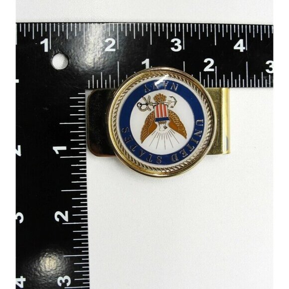 Money Clip "United States Navy" Cash ID Holder Gold Tone - Picture 3 of 8
